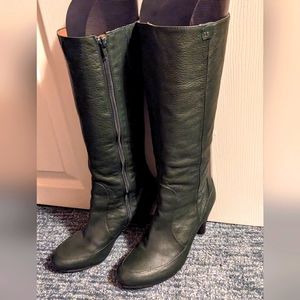 Green leather knee high boots